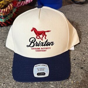 Brixton Cream and Blue Cap with Red Logo
